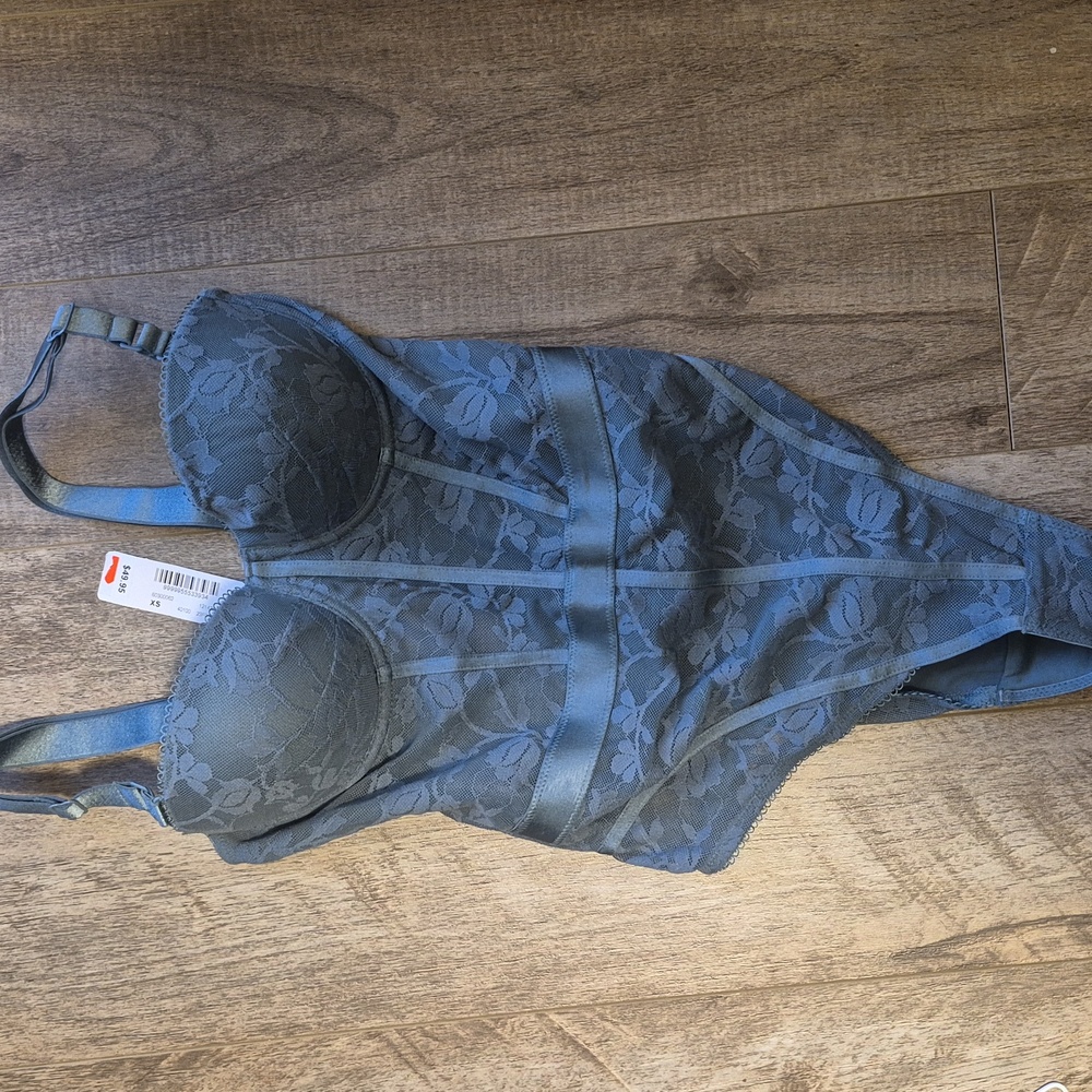 La Vie En Rose Gray Lace Bustier Bodysuit